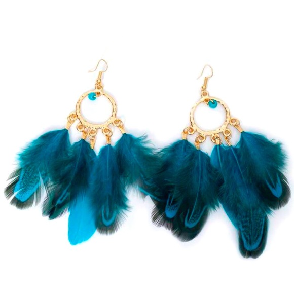 None Jewelry - Bohemian Gypsy Feather Dreamcatcher Beaded Charm Drop Statement Earrings
